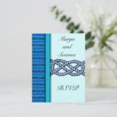 Blue Knoted Nautical Wedding RSVP Kaartje (Staand voorkant)