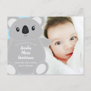 Blue Koala Beer Baby shower Briefkaart