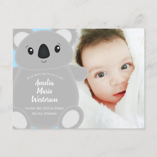 Blue Koala Beer Baby shower Briefkaart (Voorkant)