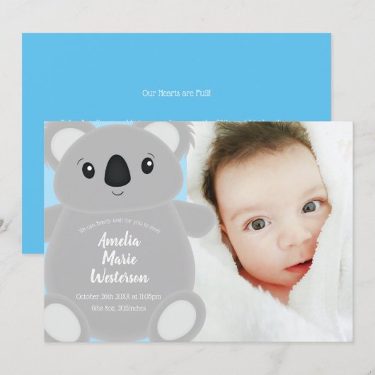 Blue Koala Beer Baby shower Kaart (Voorkant / Achterkant)