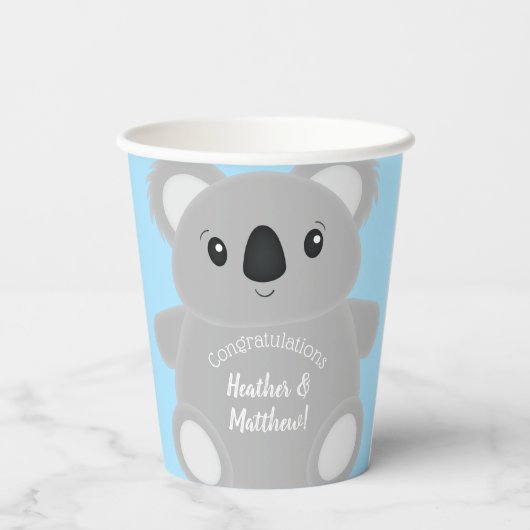 Blue Koala Beer Baby shower Papieren Bekers (Achterkant)