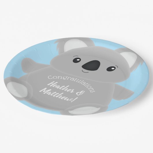Blue Koala Beer Baby shower Papieren Bordje (Gekanteld)
