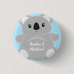 Blue Koala Beer Baby shower Ronde Button 3,2 Cm