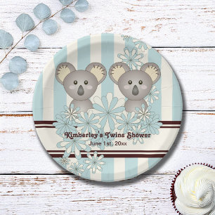 Blue Koala Twin Baby shower / Kinderverjaardag Papieren Bordje