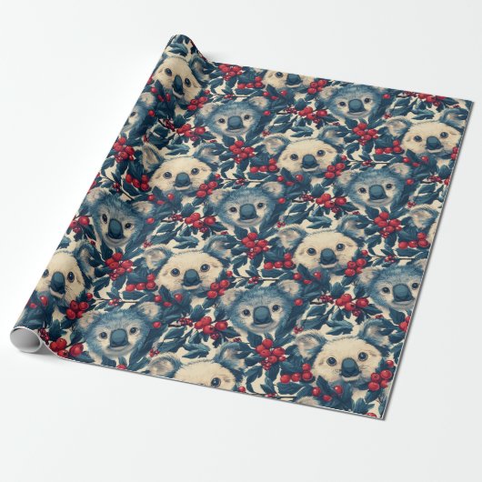 Blue Koalas Christmas Cadeaupapier (Uitgerold)