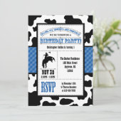 Blue Koeienhuid Cowboy Birthday Uitnodiging (Staand voorkant)