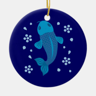 Blue Koi Fish Keramisch Ornament