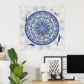 Blue Koi Lotus Mandala Poster (Thuiskantoor)