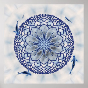 Blue Koi Lotus Mandala Poster