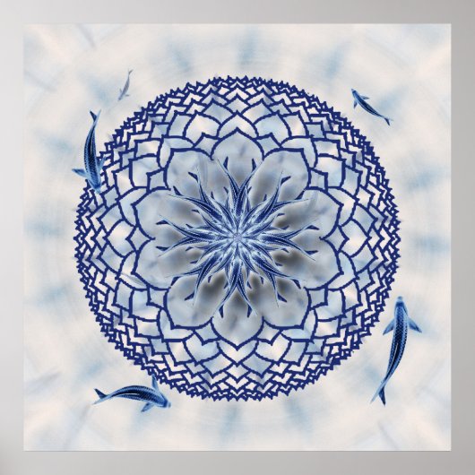 Blue Koi Lotus Mandala Poster (Voorkant)