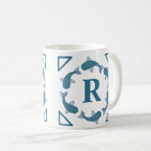 Blue Koi vis monogram initiaal Koffiemok (Voorkant rechts)