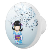 Blue Kokeshi Doll Cherry Blossom Ceramic Knob Keramische Knop (Rechts)