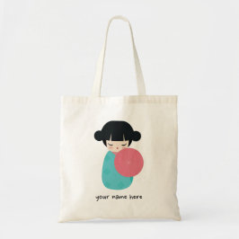 BLUE Kokeshi Doll - Cute Japanese Geisha Girl Tote Bag