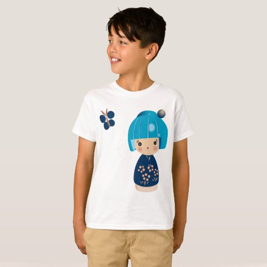 Blue Kokeshi Triplet Kind T-shirt (Voorkant volledig)