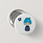 Blue Kokeshi Triplet Pin Ronde Button 3,2 Cm (Voorkant /achterkant)