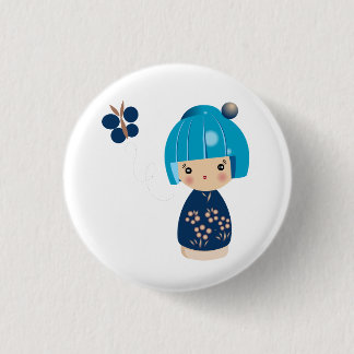 Blue Kokeshi Triplet Pin Ronde Button 3,2 Cm