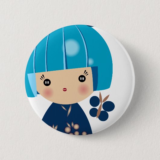 Blue Kokeshi Triplet Sluit Pin Ronde Button 5,7 Cm (Voorkant)