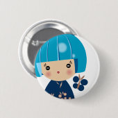 Blue Kokeshi Triplet Sluit Pin Ronde Button 5,7 Cm (Voorkant /achterkant)