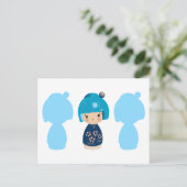 Blue Kokeshi Triplet x3 Briefkaart (Staand voorkant)