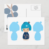 Blue Kokeshi Triplet x3 Briefkaart (Voorkant / Achterkant)