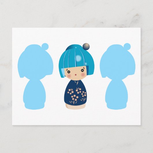 Blue Kokeshi Triplet x3 Briefkaart (Voorkant)