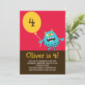 Blue Kooky Monster Kids Birthday Party Invitation Kaart (Staand voorkant)