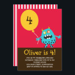 Blue Kooky Monster Kids Birthday Party Invitation Kaart<br><div class="desc">Vun en unieke verjaardagsfeestuitnodiging voor kinderen met illustraties van een blauw koekjesmonster met een ballon. Deze leuke verjaardagsuitnodiging zal perfect zijn voor kinderen die verjaardagsfeestjes houden.</div>