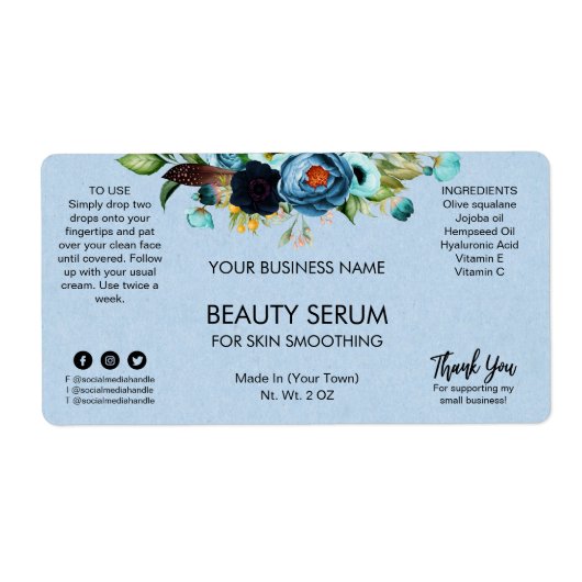 Blue Kraft Paper Effect Face Serum Labels (Voorkant)