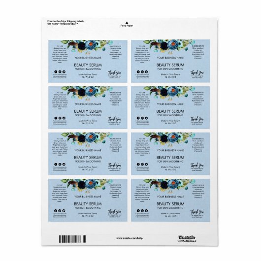 Blue Kraft Paper Effect Face Serum Labels (Full Sheet)