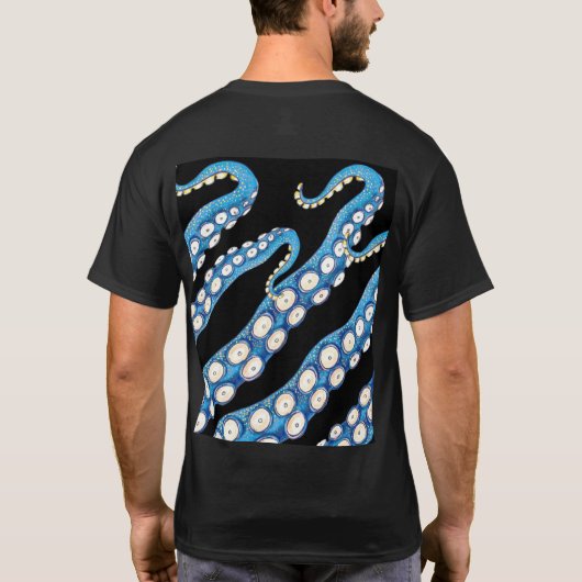 Blue Kraken Octopus Tentacles Art T-shirt (Achterkant)