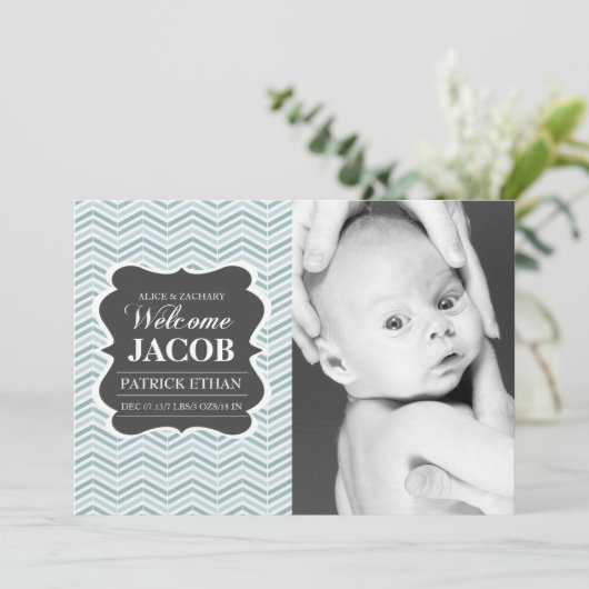 Blue  krijtbord Geboorteaankondiging Aankondiging (Staand voorkant)