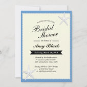 Blue Lace Border Starfish Bridal Shower Uitnodigin Kaart (Voorkant)