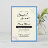Blue Lace Border Starfish Bridal Shower Uitnodigin Kaart (Staand voorkant)