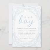 Blue Lace Boy Baby shower Kaart (Voorkant)