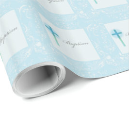 Blue Lace Boy Baptisme Cadeaupapier