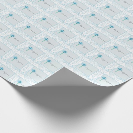 Blue Lace Boy Baptisme Cadeaupapier (Hoek)