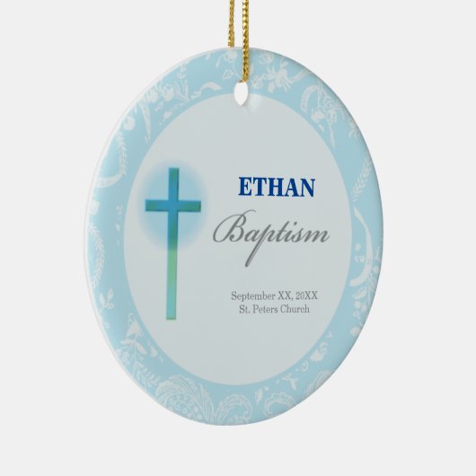 Blue Lace Boy Baptisme Keramisch Ornament (Rechts)