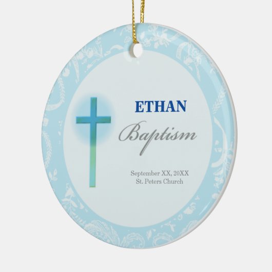 Blue Lace Boy Baptisme Keramisch Ornament (Links)