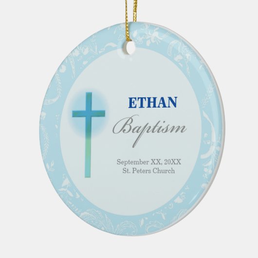 Blue Lace Boy Baptisme Keramisch Ornament (Links)