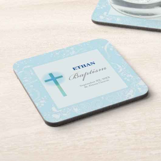 Blue Lace Boy Baptisme Onderzetter (Linkerzijde)