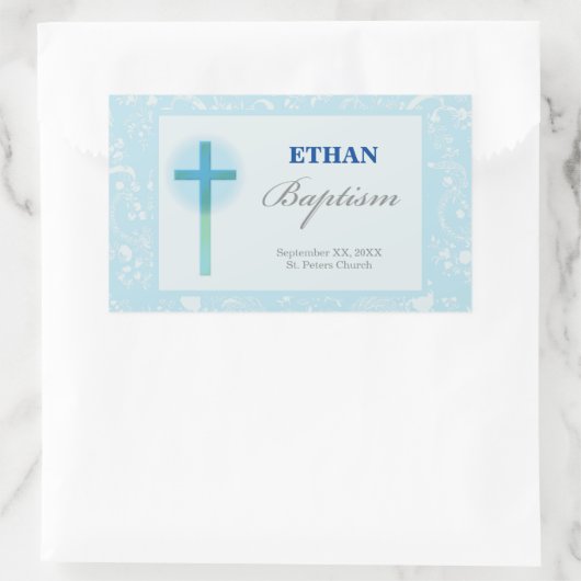 Blue Lace Boy Baptisme Rechthoekige Sticker (Tas)