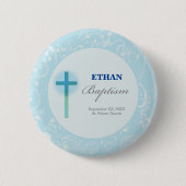 Blue Lace Boy Baptisme Ronde Button 5,7 Cm (Voorkant)