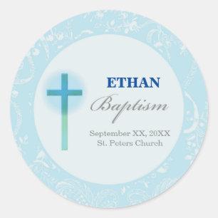 Blue Lace Boy Baptisme Ronde Sticker