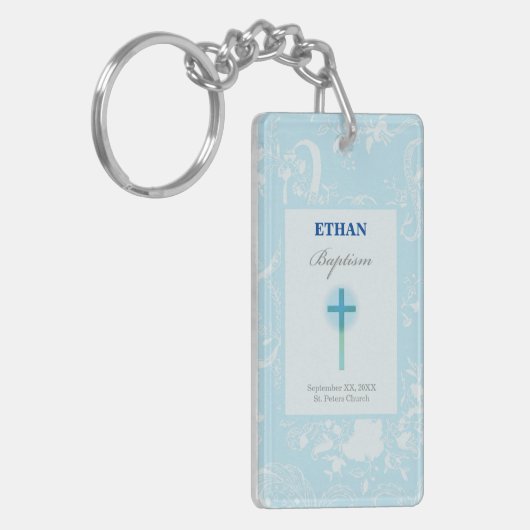 Blue Lace Boy Baptisme Sleutelhanger (Voorkant Links)