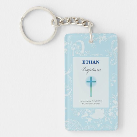 Blue Lace Boy Baptisme Sleutelhanger (Voorkant)
