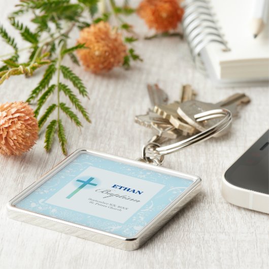 Blue Lace Boy Baptisme Sleutelhanger (Zijkant)