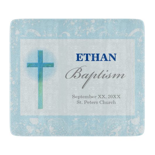 Blue Lace Boy Baptisme Snijplank (Voorkant)