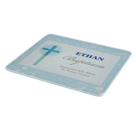 Blue Lace Boy Baptisme Snijplank (Hoek)