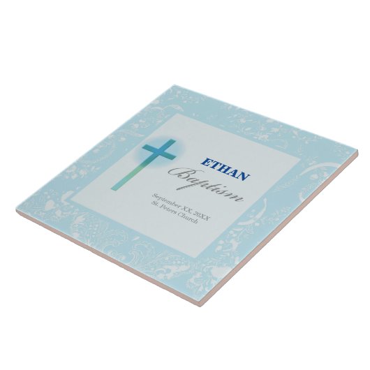 Blue Lace Boy Baptisme Tegeltje (Zijkant)
