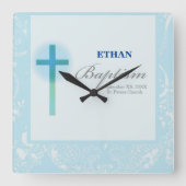 Blue Lace Boy Baptisme Vierkante Klok (Voorkant)